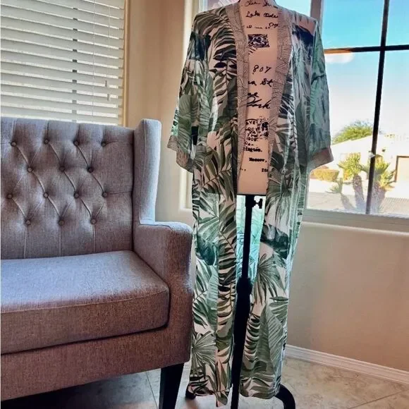 Ripcurl Waterfall Front Kimono Tropical Beach Cover Up Size Small - Picture 2 of 11